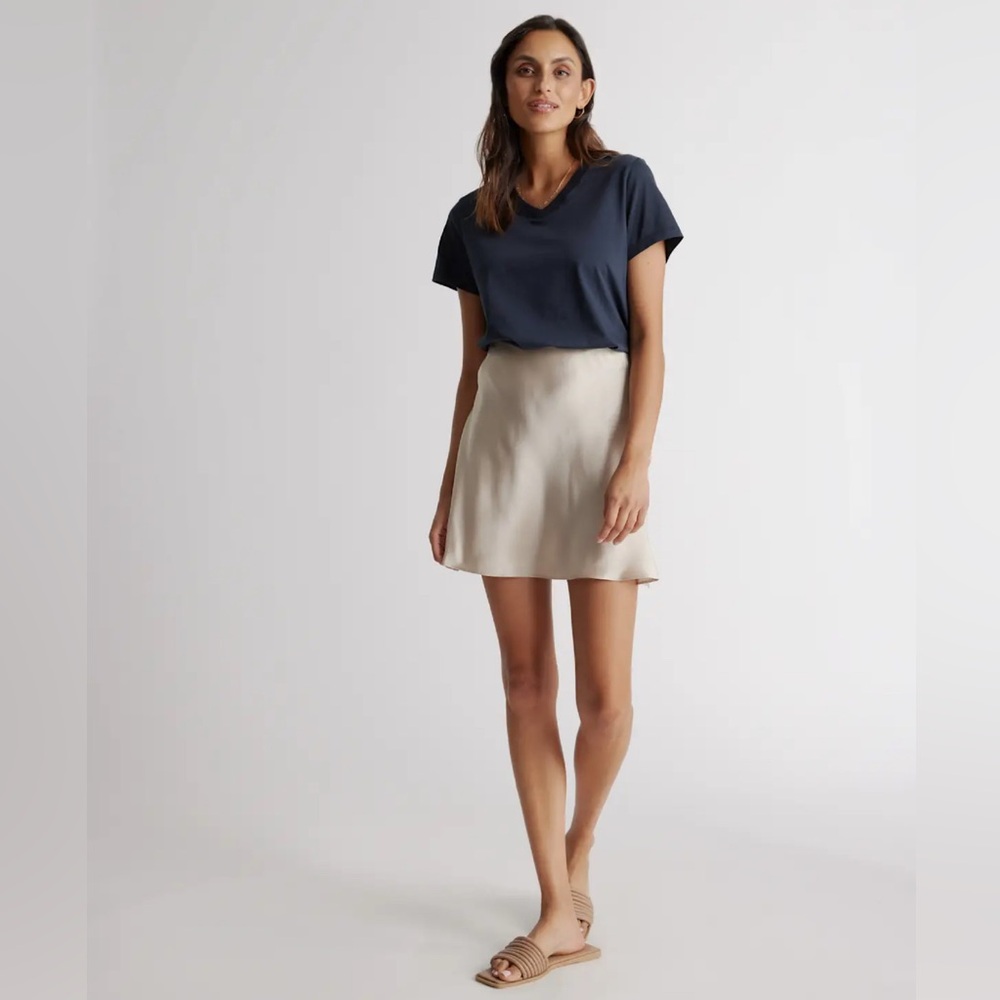 Quince 100% Washable Silk Mini Skirt in Champagne